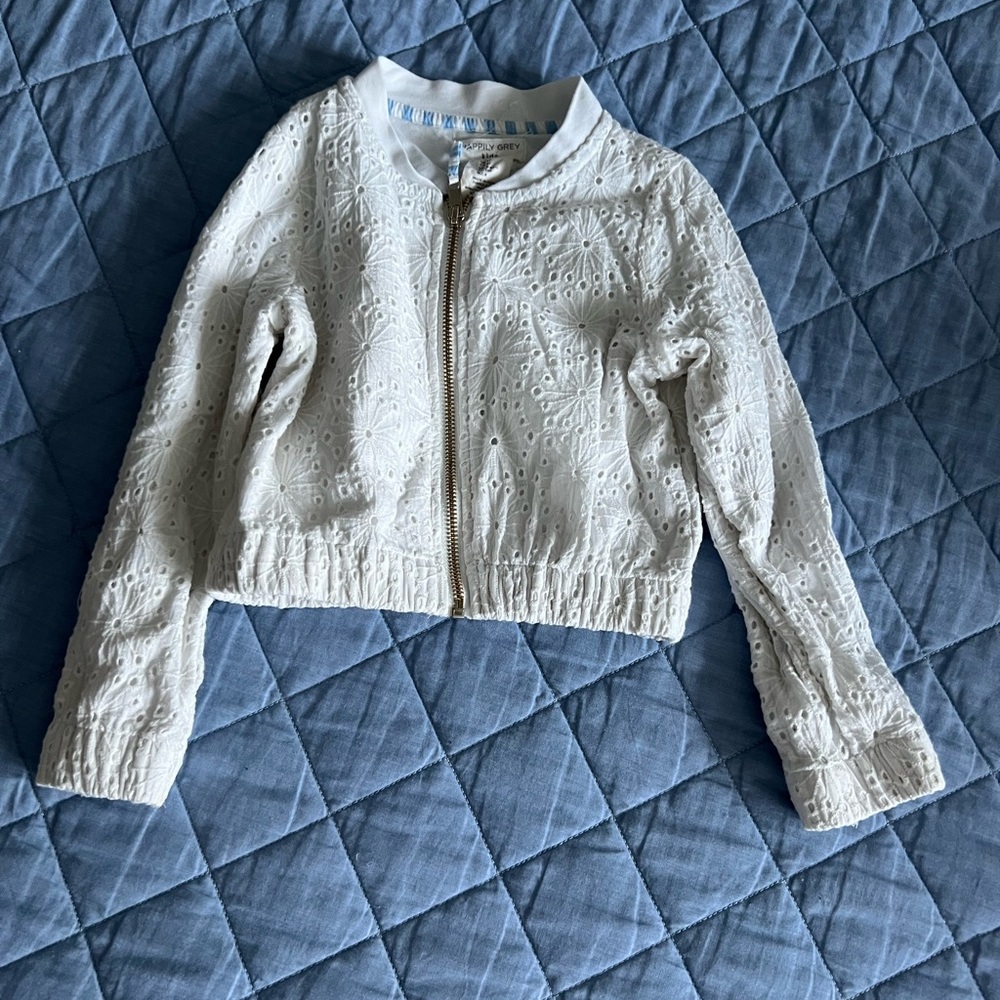 White Eyelet Bomber Jacket